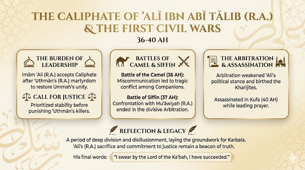 The Caliphate of ʿAlī ibn Abī Ṭālib & the First Civil Wars (36–40 AH)