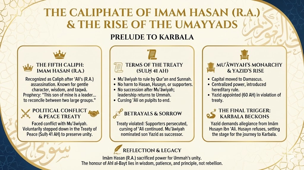 The Caliphate of Imām Ḥasan & the Rise of the Umayyads (40–60 AH)