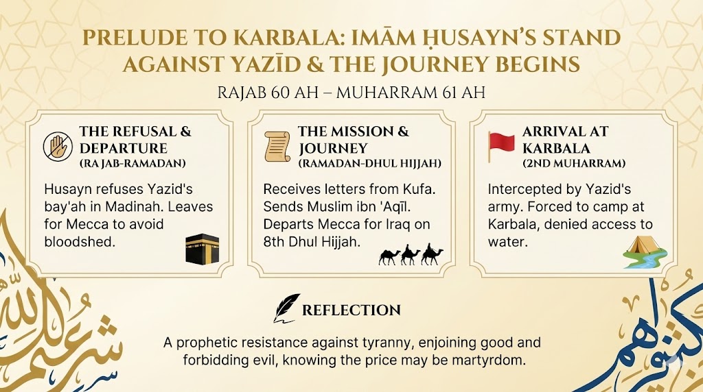 Imām Ḥusayn’s Stand Against Yazīd & the Journey Begins (Rajab 60 AH – Muharram 61 AH)