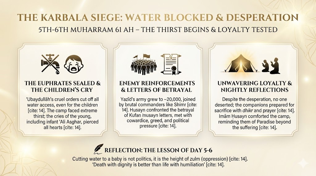 Karbala: Day 5 — Water is Fully Blocked, Thirst Begins (6th Muharram 61 AH)