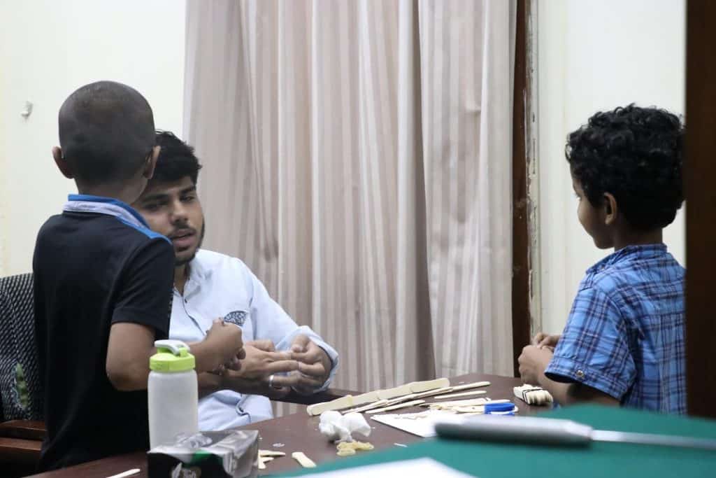 Instructor guiding students